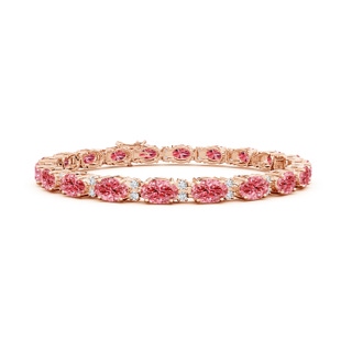 6x4mm Labgrown Classic Oval Lab-Grown Fancy Intense Pink and White Diamond Tennis Bracelet in 10K Rose Gold