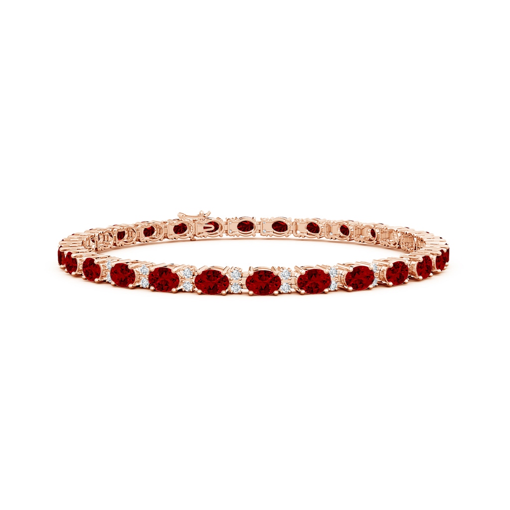 4x3mm Labgrown Lab-Grown Classic Oval Ruby and Lab Diamond Tennis Bracelet in Rose Gold