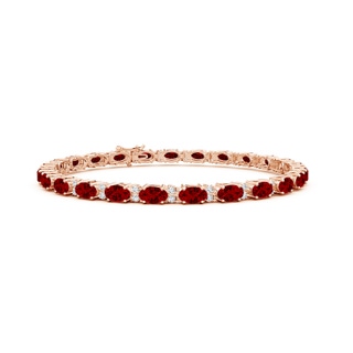 5x3mm Labgrown Lab-Grown Classic Oval Ruby and Lab Diamond Tennis Bracelet in 18K Rose Gold