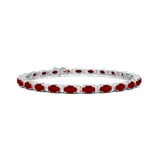 5x3mm Labgrown Lab-Grown Classic Oval Ruby and Lab Diamond Tennis Bracelet in 18K White Gold