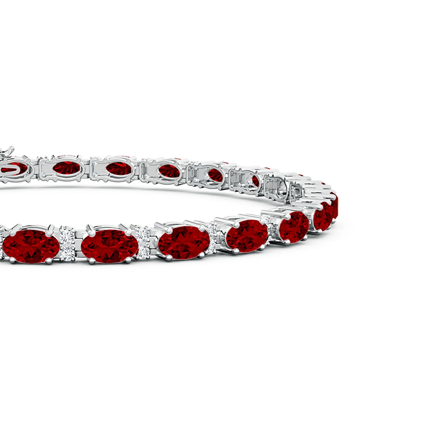 5x3mm Labgrown Lab-Grown Classic Oval Ruby and Lab Diamond Tennis Bracelet in 18CT White Gold - side 3