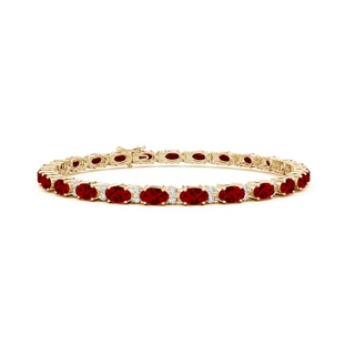 5x3mm Labgrown Lab-Grown Classic Oval Ruby and Lab Diamond Tennis Bracelet in 18K Yellow Gold