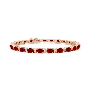 5x3mm Labgrown Lab-Grown Classic Oval Ruby and Lab Diamond Tennis Bracelet in Rose Gold