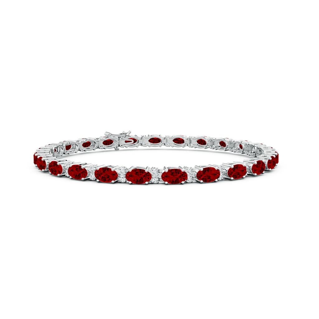 5x3mm Labgrown Lab-Grown Classic Oval Ruby and Lab Diamond Tennis Bracelet in White Gold