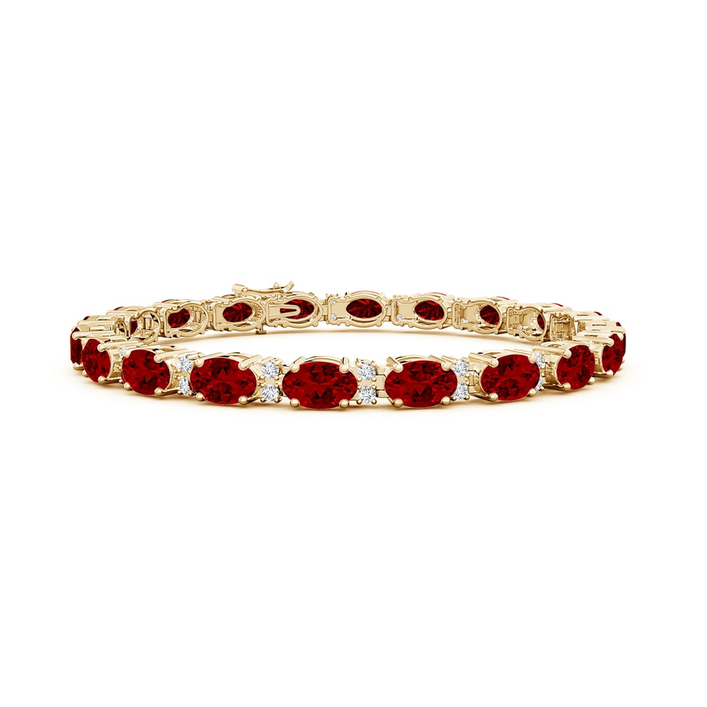 6x4mm Labgrown Lab-Grown Classic Oval Ruby and Lab Diamond Tennis Bracelet in 18K Yellow Gold