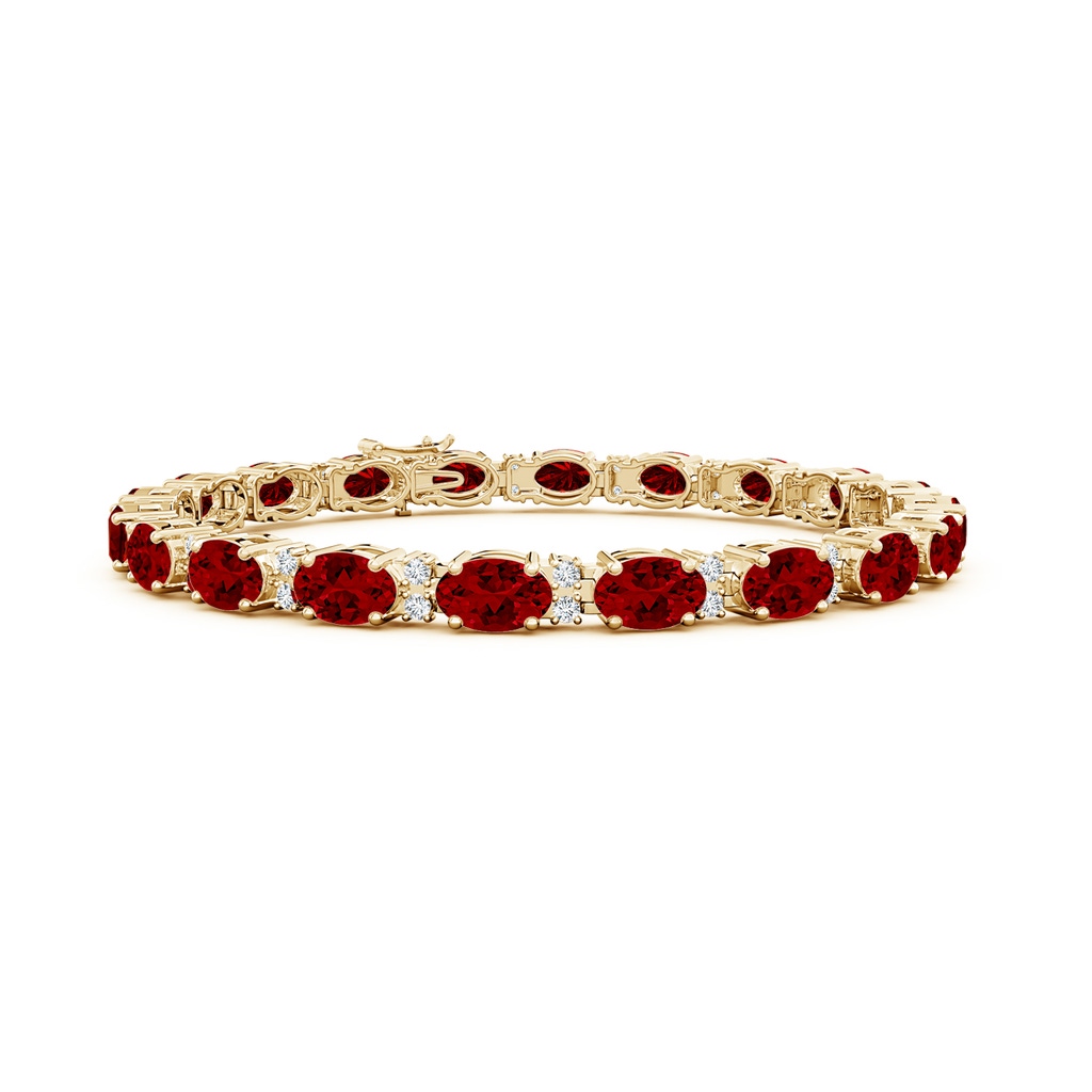 6x4mm Labgrown Lab-Grown Classic Oval Ruby and Lab Diamond Tennis Bracelet in 9K Yellow Gold