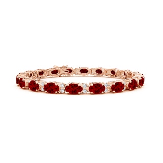 6x4mm Labgrown Lab-Grown Classic Oval Ruby and Lab Diamond Tennis Bracelet in Rose Gold