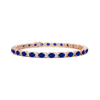 4x3mm Labgrown Lab-Grown Classic Oval Blue Sapphire and Lab Diamond Tennis Bracelet in 18K Rose Gold