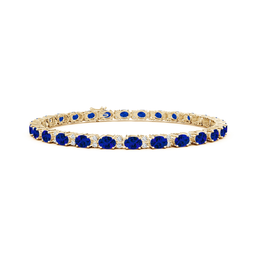 4x3mm Labgrown Lab-Grown Classic Oval Blue Sapphire and Lab Diamond Tennis Bracelet in Yellow Gold