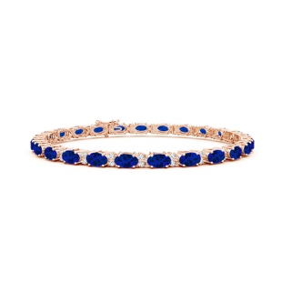 5x3mm Labgrown Lab-Grown Classic Oval Blue Sapphire and Lab Diamond Tennis Bracelet in 18K Rose Gold