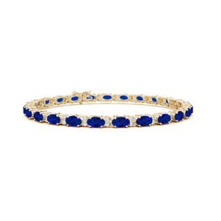 5x3mm Labgrown Lab-Grown Classic Oval Blue Sapphire and Lab Diamond Tennis Bracelet in 18K Yellow Gold