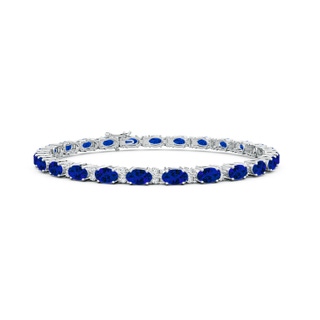 5x3mm Labgrown Lab-Grown Classic Oval Blue Sapphire and Lab Diamond Tennis Bracelet in White Gold