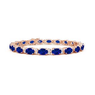 6x4mm Labgrown Lab-Grown Classic Oval Blue Sapphire and Lab Diamond Tennis Bracelet in Rose Gold