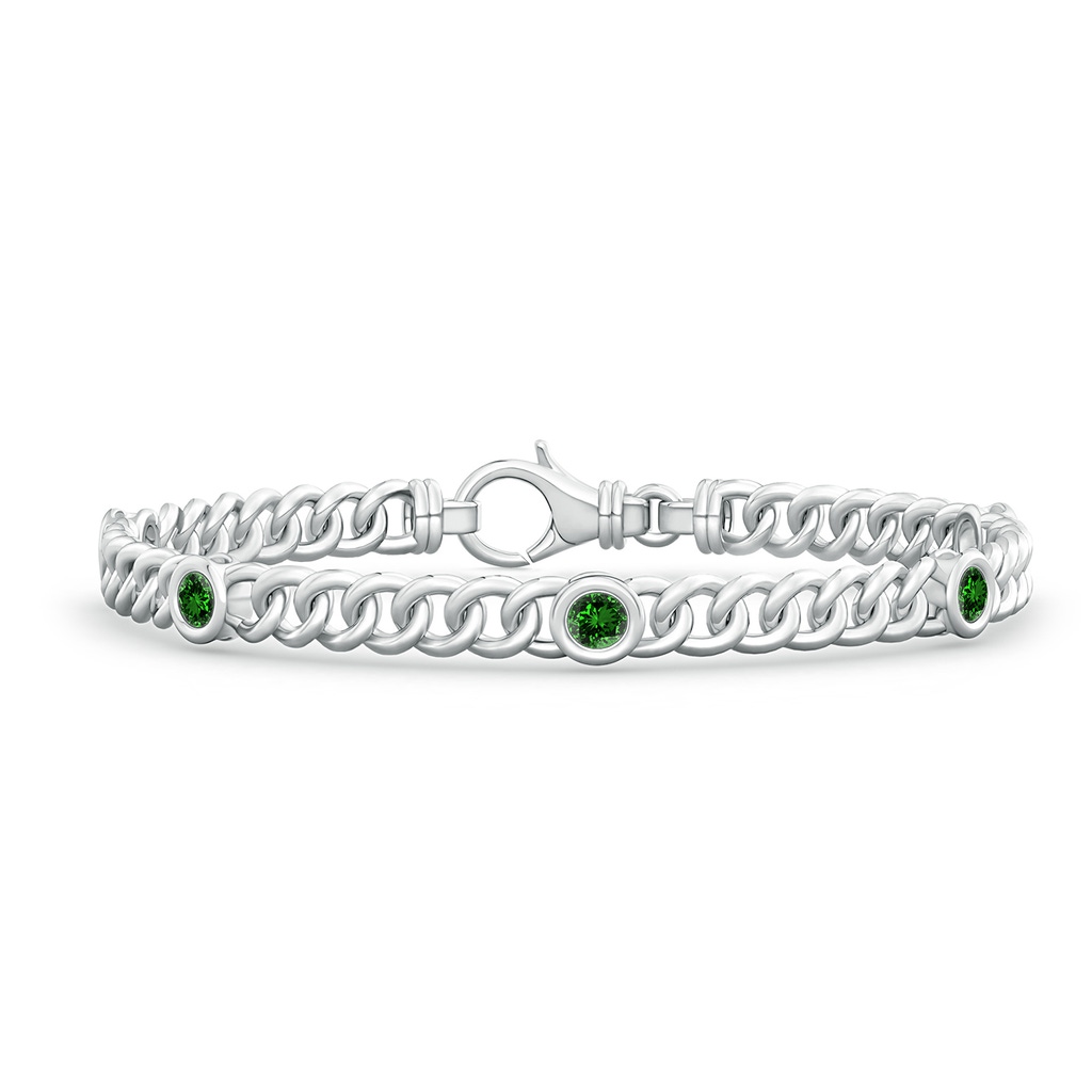 3.5mm Labgrown Lab-Grown Bezel-Set Emerald Curb Chain Link Bracelet in White Gold