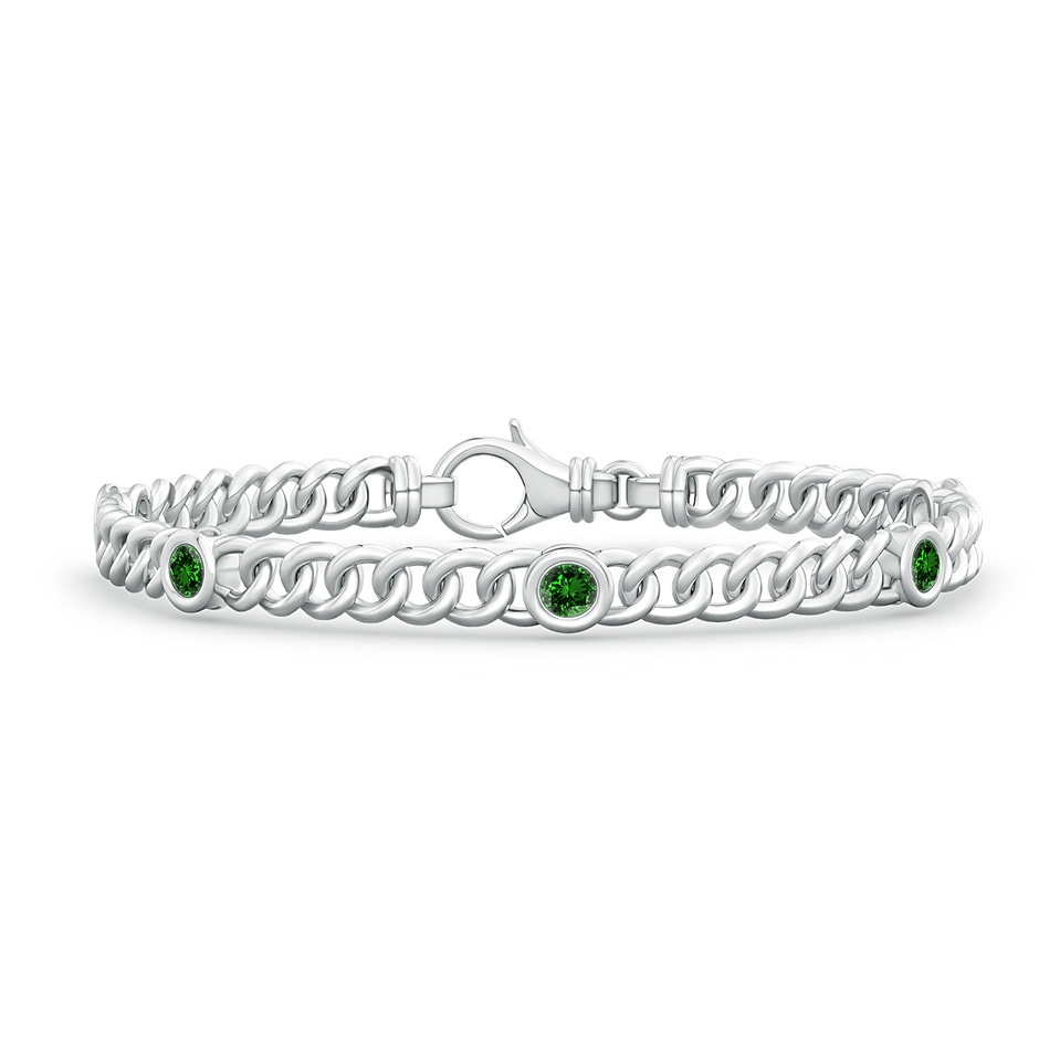 3.5mm Labgrown Lab-Grown Bezel-Set Emerald Curb Chain Link Bracelet in White Gold 