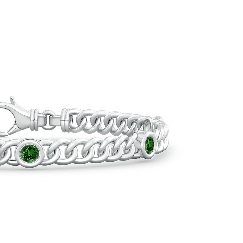 3.5mm Labgrown Lab-Grown Bezel-Set Emerald Curb Chain Link Bracelet in White Gold - side 199