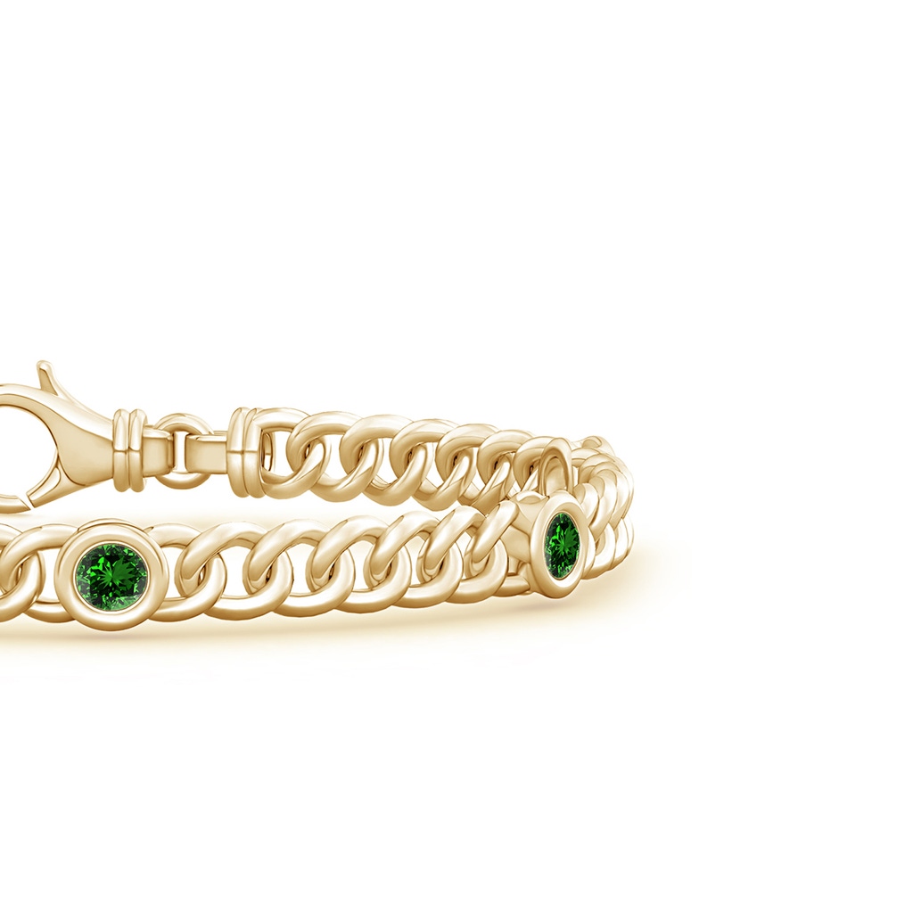 3.5mm Labgrown Lab-Grown Bezel-Set Emerald Curb Chain Link Bracelet in Yellow Gold - side 199