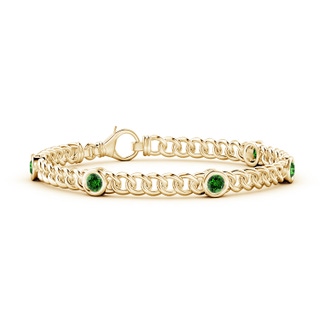 4mm Labgrown Lab-Grown Bezel-Set Emerald Curb Chain Link Bracelet in 10K Yellow Gold