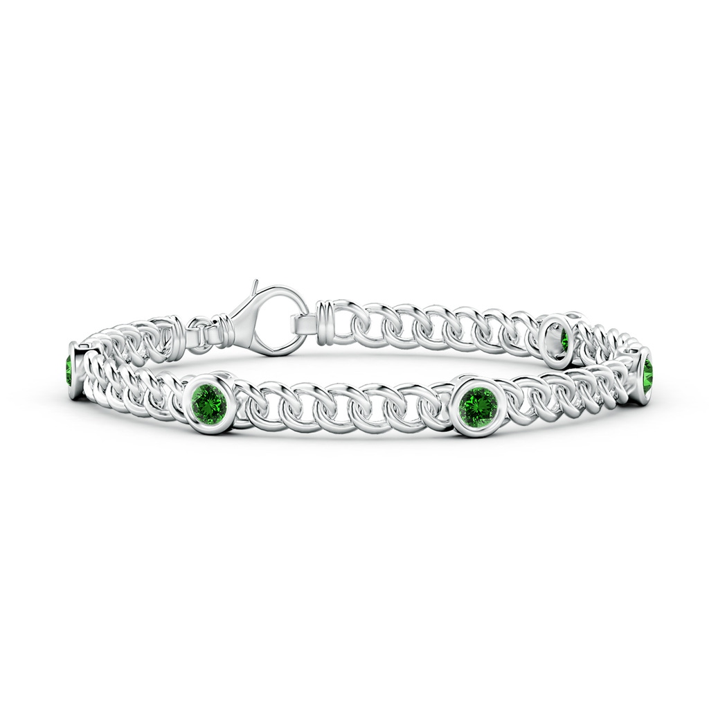 4mm Labgrown Lab-Grown Bezel-Set Emerald Curb Chain Link Bracelet in White Gold