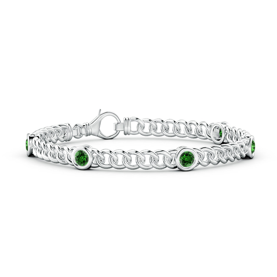 4mm Labgrown Lab-Grown Bezel-Set Emerald Curb Chain Link Bracelet in White Gold 