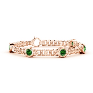 5mm Labgrown Lab-Grown Bezel-Set Emerald Curb Chain Link Bracelet in 10K Rose Gold