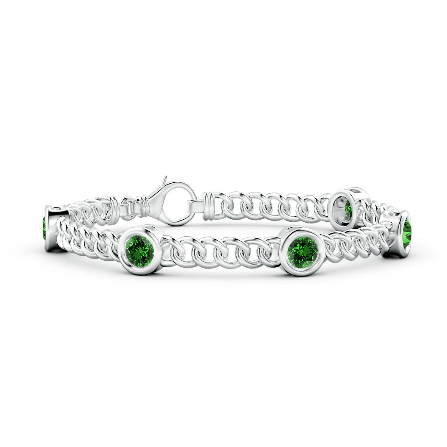 5mm Labgrown Lab-Grown Bezel-Set Emerald Curb Chain Link Bracelet in White Gold