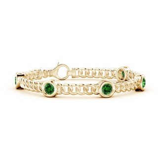 5mm Labgrown Lab-Grown Bezel-Set Emerald Curb Chain Link Bracelet in Yellow Gold