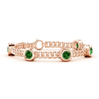 6mm Labgrown Lab-Grown Bezel-Set Emerald Curb Chain Link Bracelet in Rose Gold