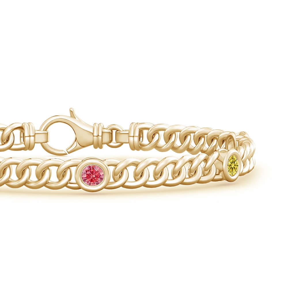 3.5mm Labgrown Bezel-Set Lab-Grown Fancy Intense Multi-Color Diamond Curb Chain Link Bracelet in Yellow Gold - side 199