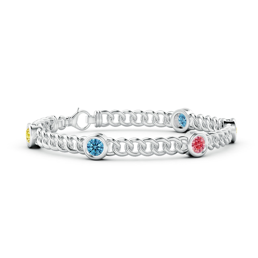 4.8mm Labgrown Bezel-Set Lab-Grown Fancy Intense Multi-Color Diamond Curb Chain Link Bracelet in White Gold