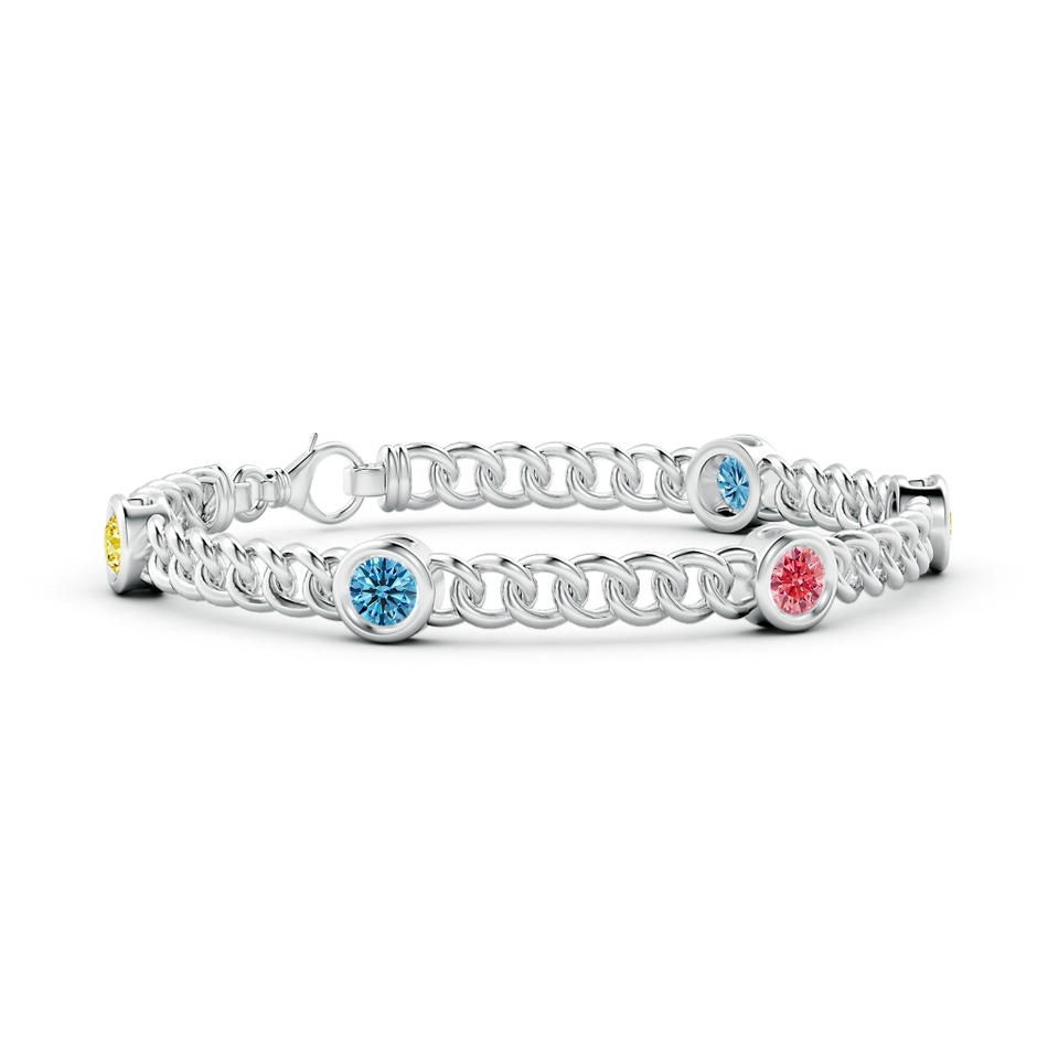 4.8mm Labgrown Bezel-Set Lab-Grown Fancy Intense Multi-Color Diamond Curb Chain Link Bracelet in White Gold 