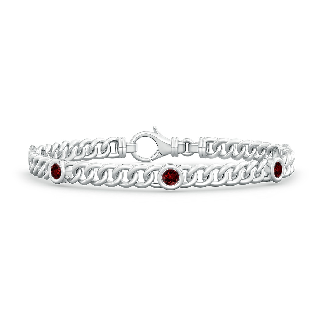 3.5mm Labgrown Lab-Grown Bezel-Set Ruby Curb Chain Link Bracelet in White Gold