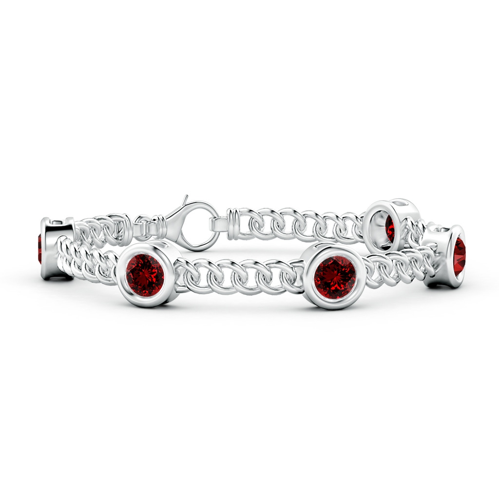 6mm Labgrown Lab-Grown Bezel-Set Ruby Curb Chain Link Bracelet in 10K White Gold