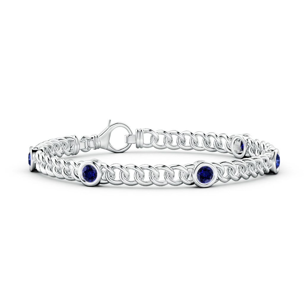 4mm Labgrown Lab-Grown Bezel-Set Blue Sapphire Curb Chain Link Bracelet in White Gold