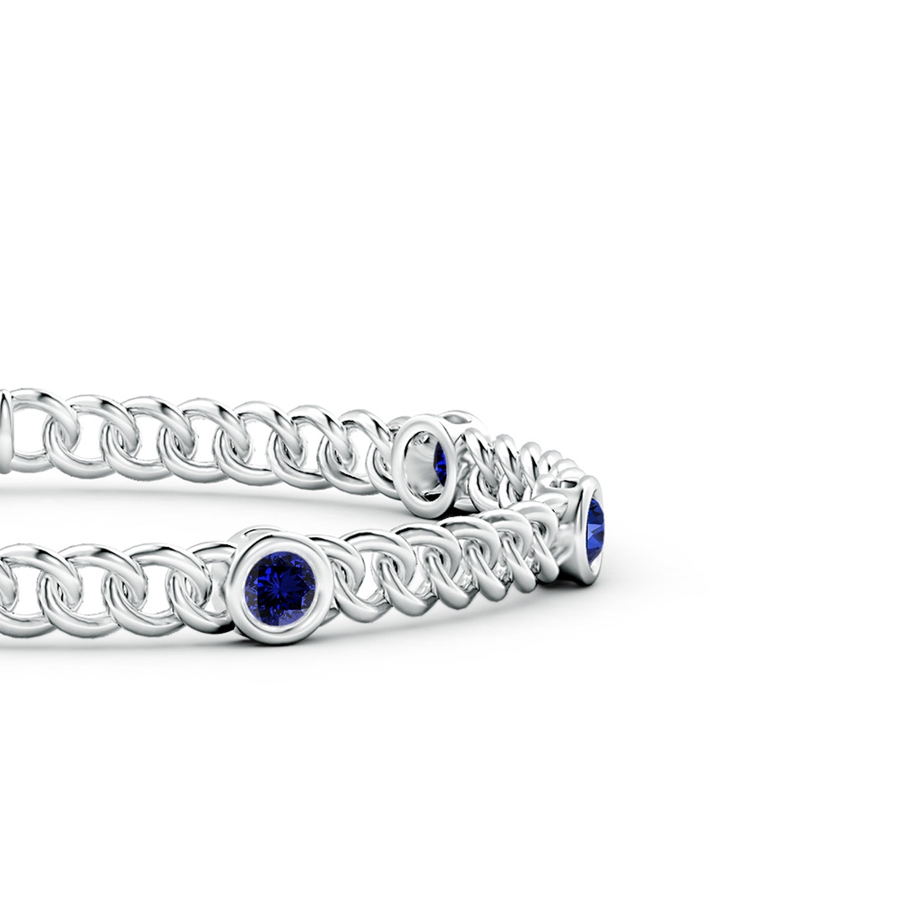 4mm Labgrown Lab-Grown Bezel-Set Blue Sapphire Curb Chain Link Bracelet in White Gold Side 199
