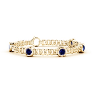 5mm Labgrown Lab-Grown Bezel-Set Blue Sapphire Curb Chain Link Bracelet in 10K Yellow Gold