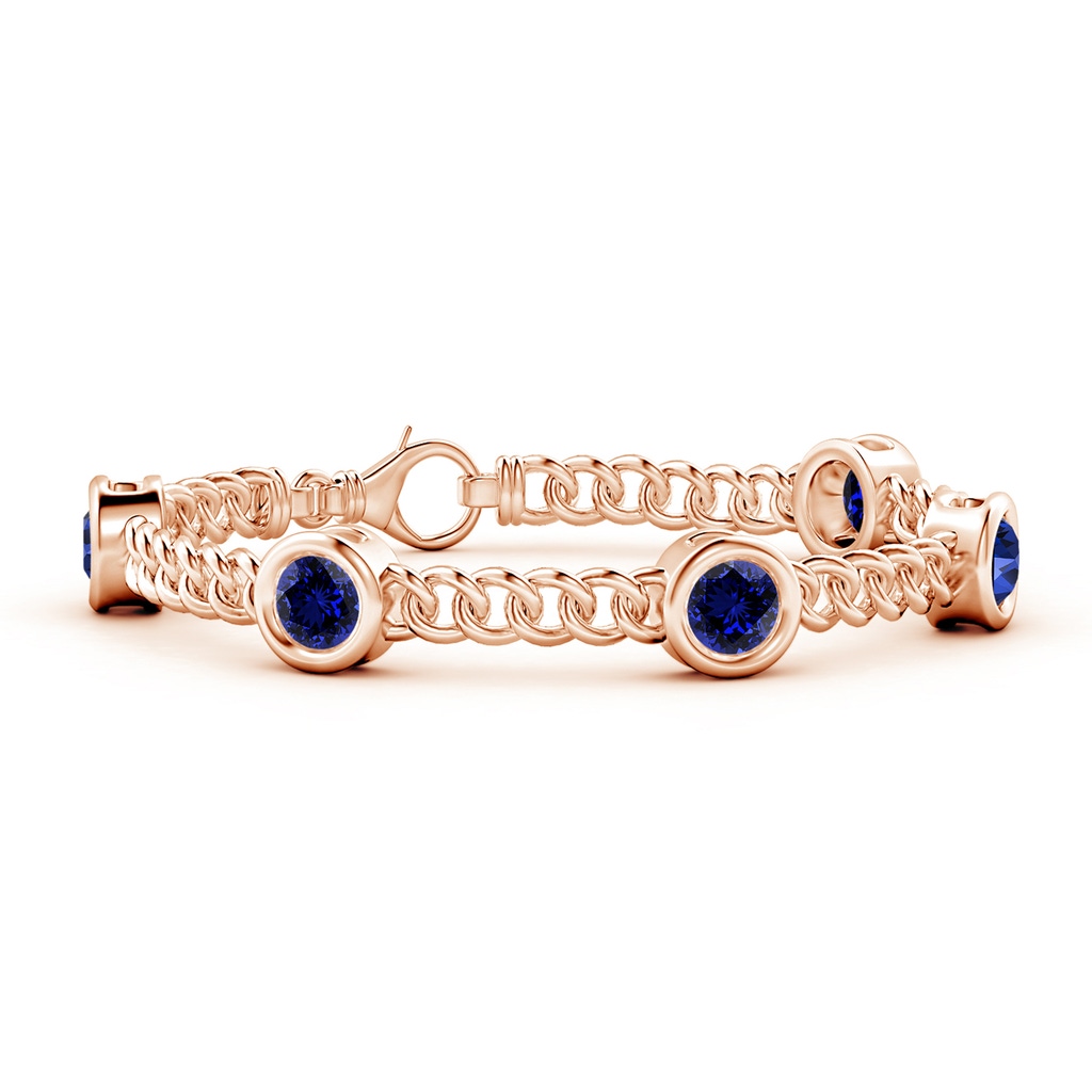 6mm Labgrown Lab-Grown Bezel-Set Blue Sapphire Curb Chain Link Bracelet in 10K Rose Gold
