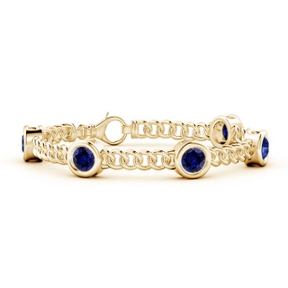 6mm Labgrown Lab-Grown Bezel-Set Blue Sapphire Curb Chain Link Bracelet in 10K Yellow Gold