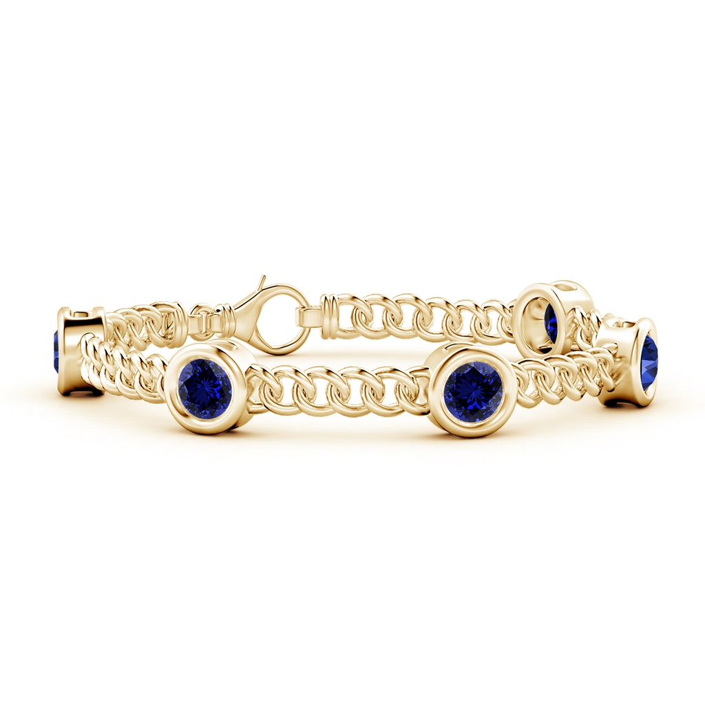 6mm Labgrown Lab-Grown Bezel-Set Blue Sapphire Curb Chain Link Bracelet in 9K Yellow Gold