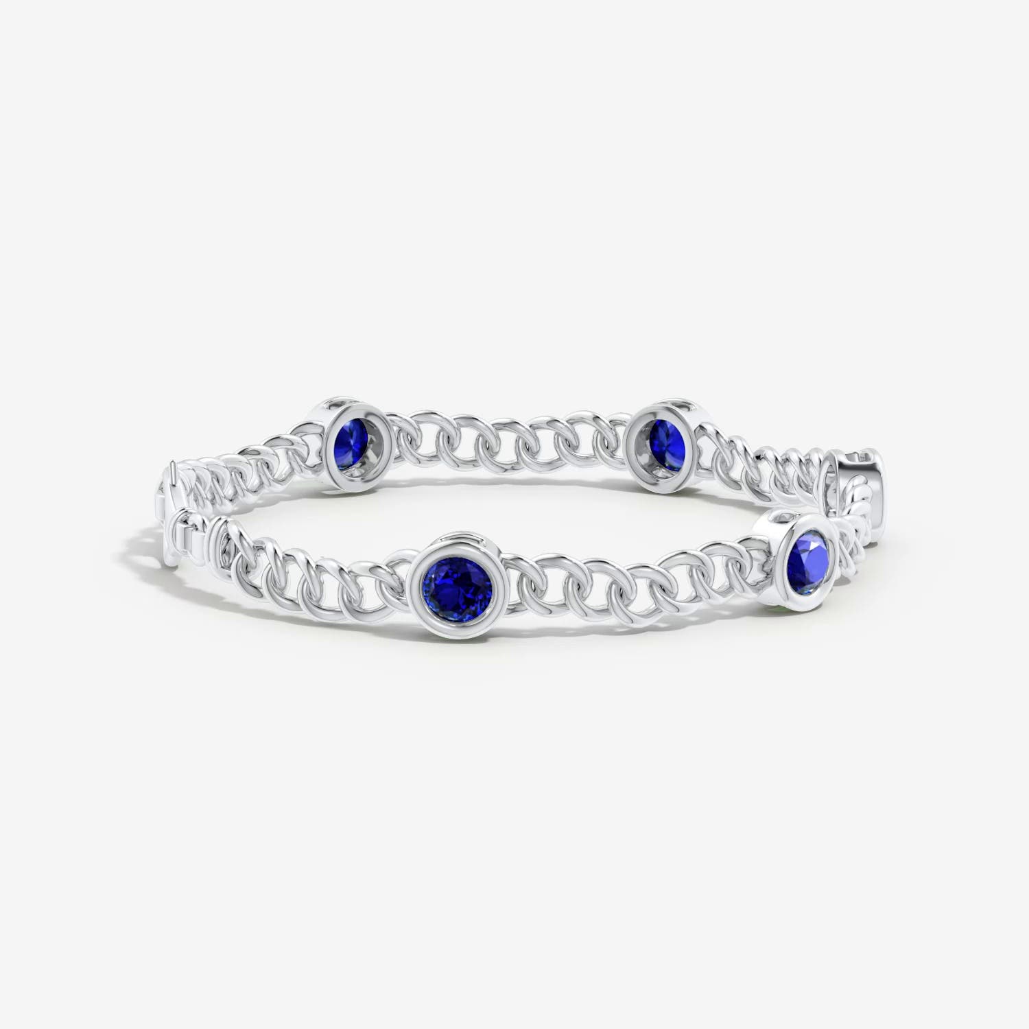 Lab-Grown Bezel-Set Blue Sapphire Curb Chain Link Bracelet