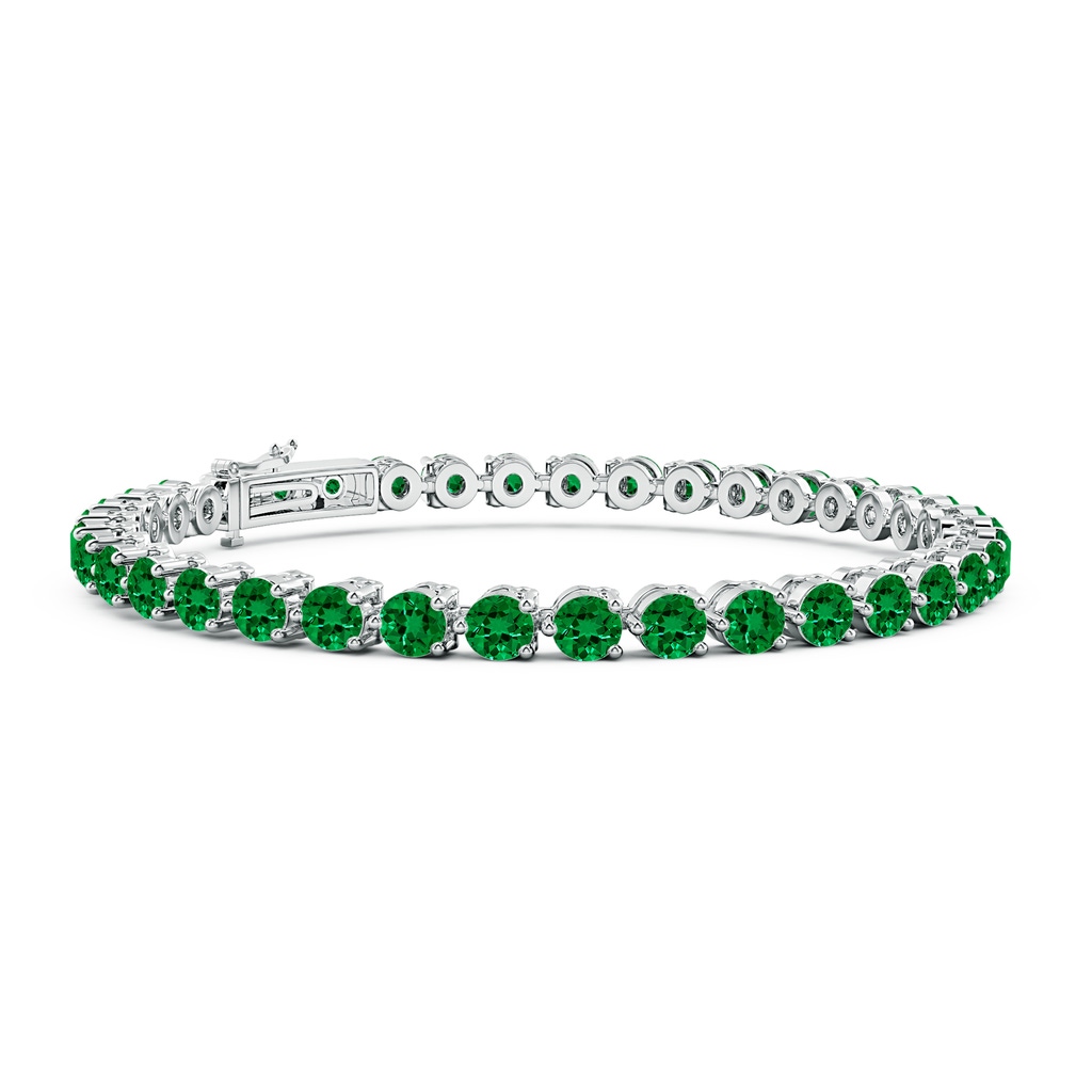 3.5mm Labgrown Lab-Grown Round Emerald Link Tennis Bracelet in 18K White Gold