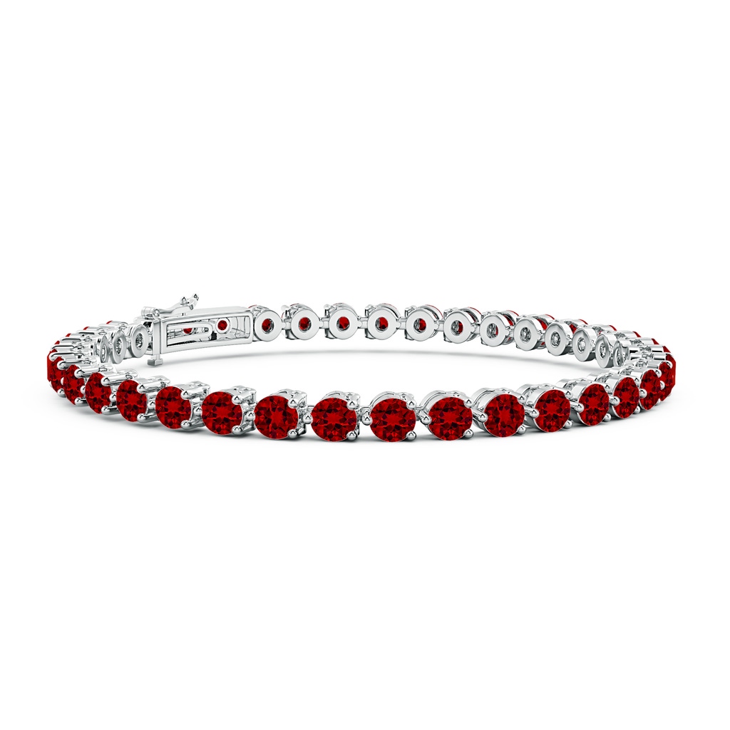 3.5mm Labgrown Lab-Grown Round Ruby Link Tennis Bracelet in 18K White Gold