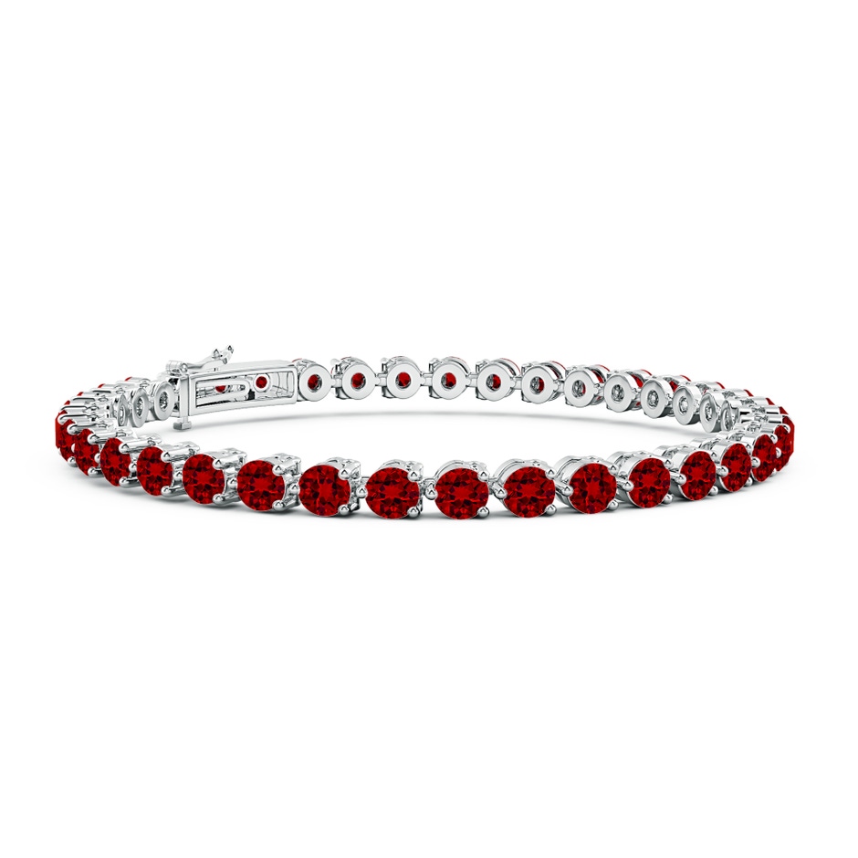 3.5mm Labgrown Lab-Grown Round Ruby Link Tennis Bracelet in 18K White Gold 