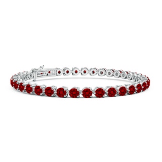 3.5mm Labgrown Lab-Grown Round Ruby Link Tennis Bracelet in White Gold