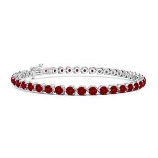 3mm Labgrown Lab-Grown Round Ruby Link Tennis Bracelet in 18K White Gold