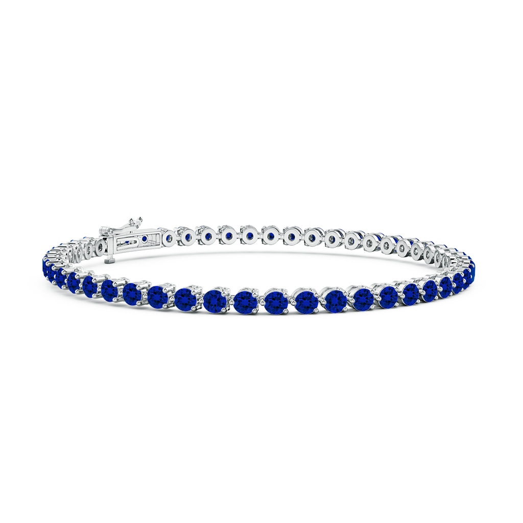 2.5mm Labgrown Lab-Grown Round Blue Sapphire Link Tennis Bracelet in White Gold