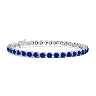 3mm Labgrown Lab-Grown Round Blue Sapphire Link Tennis Bracelet in 18K White Gold