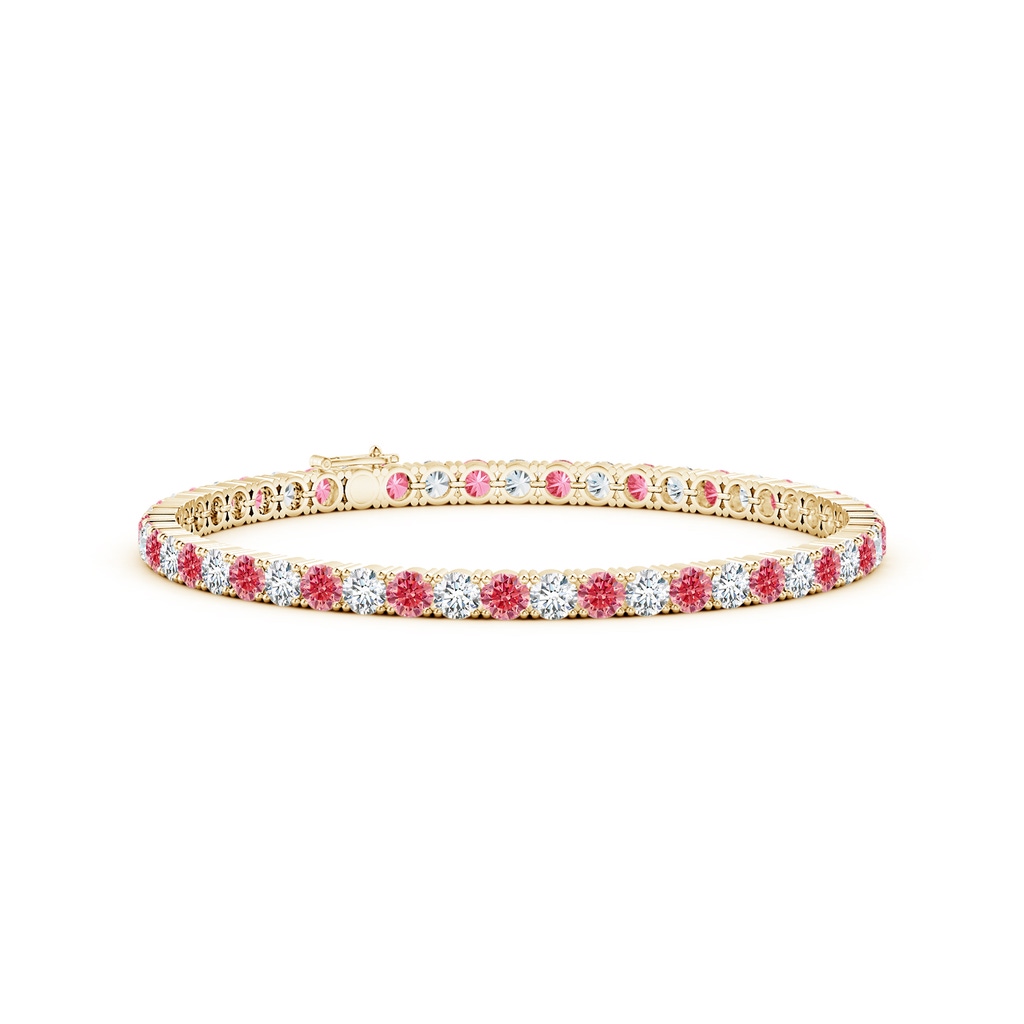 3.5mm Labgrown Classic Lab-Grown Fancy Intense Pink and White Diamond Linear Tennis Bracelet in Yellow Gold