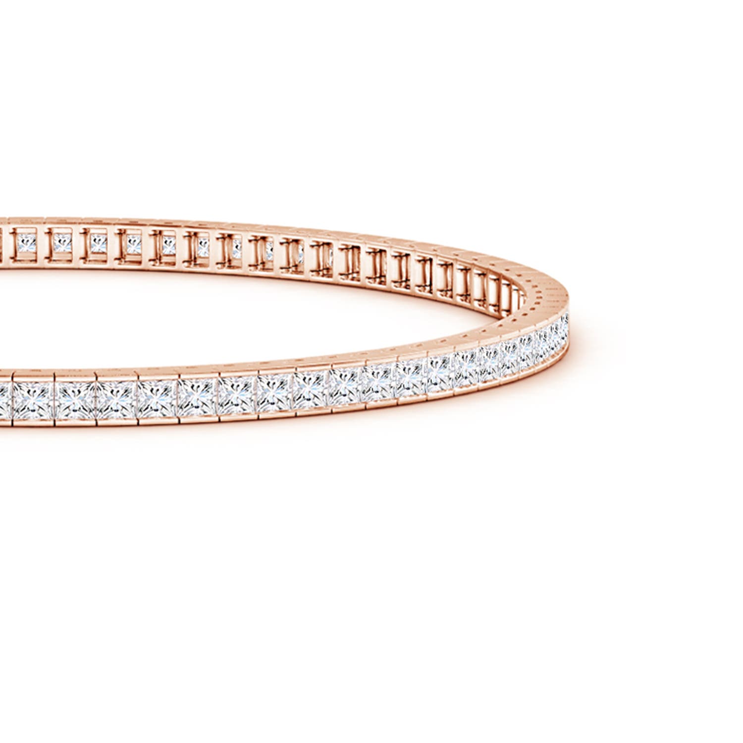 2.1mm FGVS Lab-Grown Channel-Set Princess-Cut Diamond Tennis Bracelet in Rose Gold