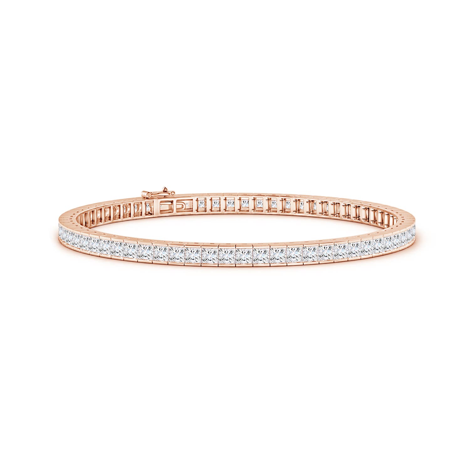 2.5mm FGVS Lab-Grown Channel-Set Princess-Cut Diamond Tennis Bracelet in Rose Gold